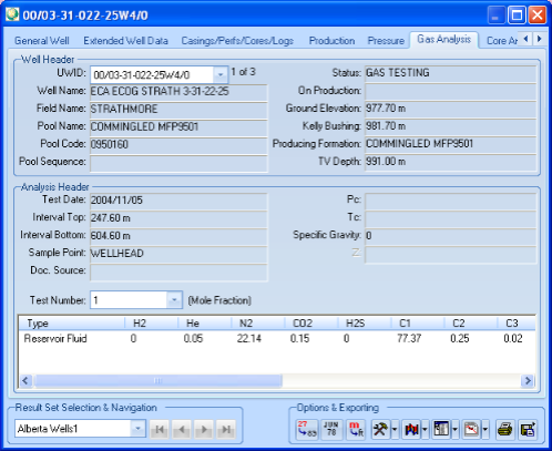 Well Ticket: Gas Analysis Tab