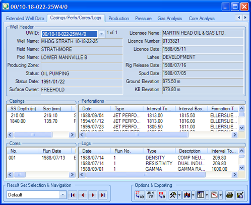 Well Ticket: Casings/Perfs/Cores/Logs Tab