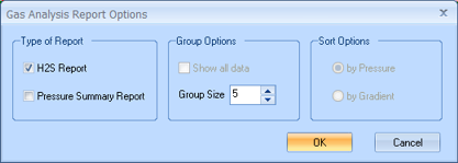 Gas Analysis Report Options Dialog Box