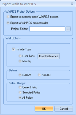 Export Wells to WinPICS Dialog Box