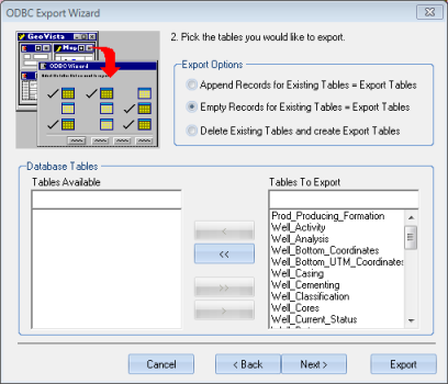 ODBC Export Wizard Page 2