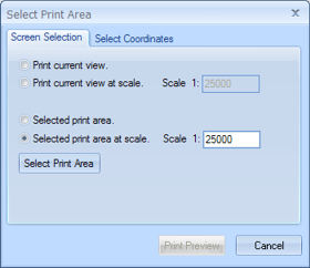 Select Print Area: Screen Selection Tab