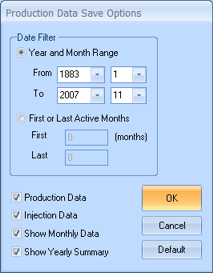 Production Data Save Options Dialog Box