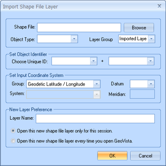 Import Shape File Layer Dialog Box