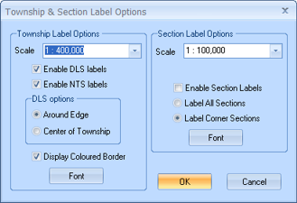 Township & Section Label Options Dialog box
