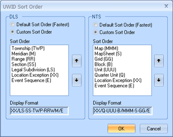 UWID Sort Order Dialog Box