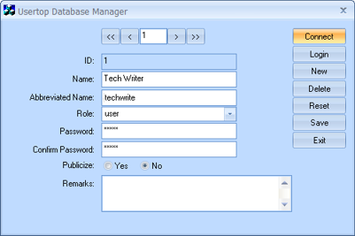 Usertop Database Manager: New User