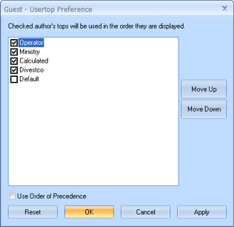 Usertop Preference Dialog Box