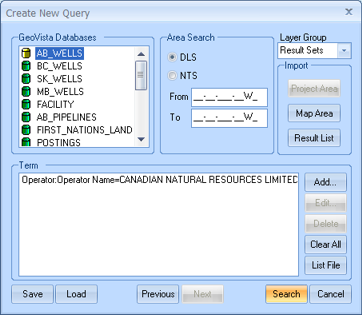 Create New Query: Operator Name in Terms Window
