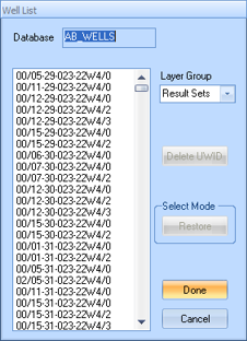 Well List Dialog Box